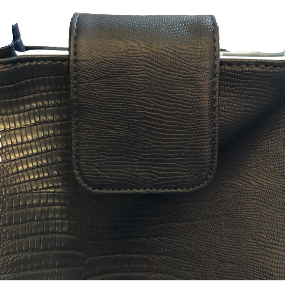 Navy Blue Crocodile Accent Two Handled Leather Purse Geir Ness Norway Laila - Picture 5 of 9